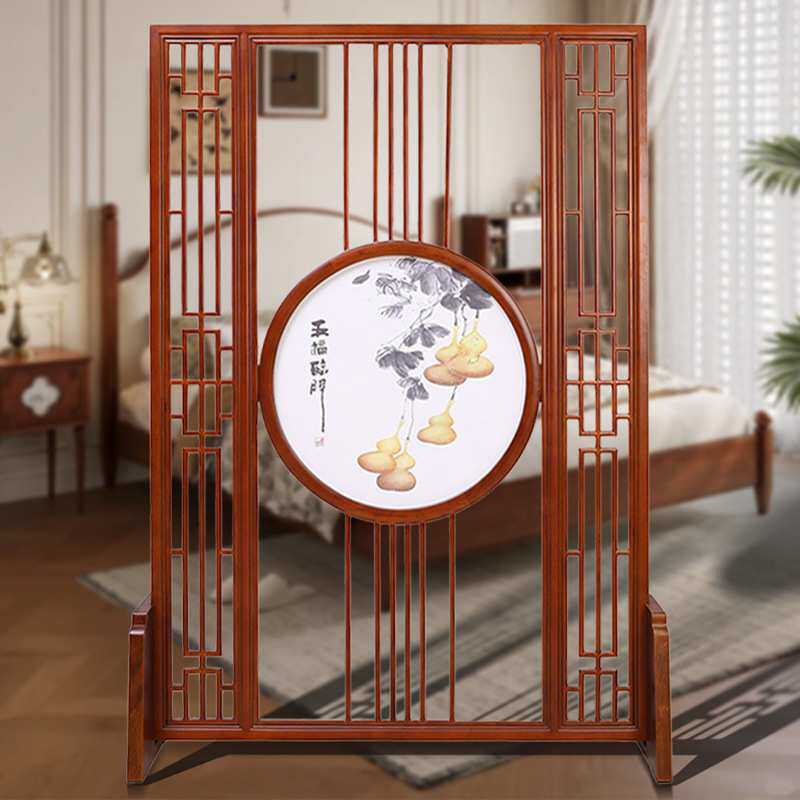新中式白鸡翅木屏风隔断客厅玄关烤漆工艺晶瓷砖双面喷绘现代座屏