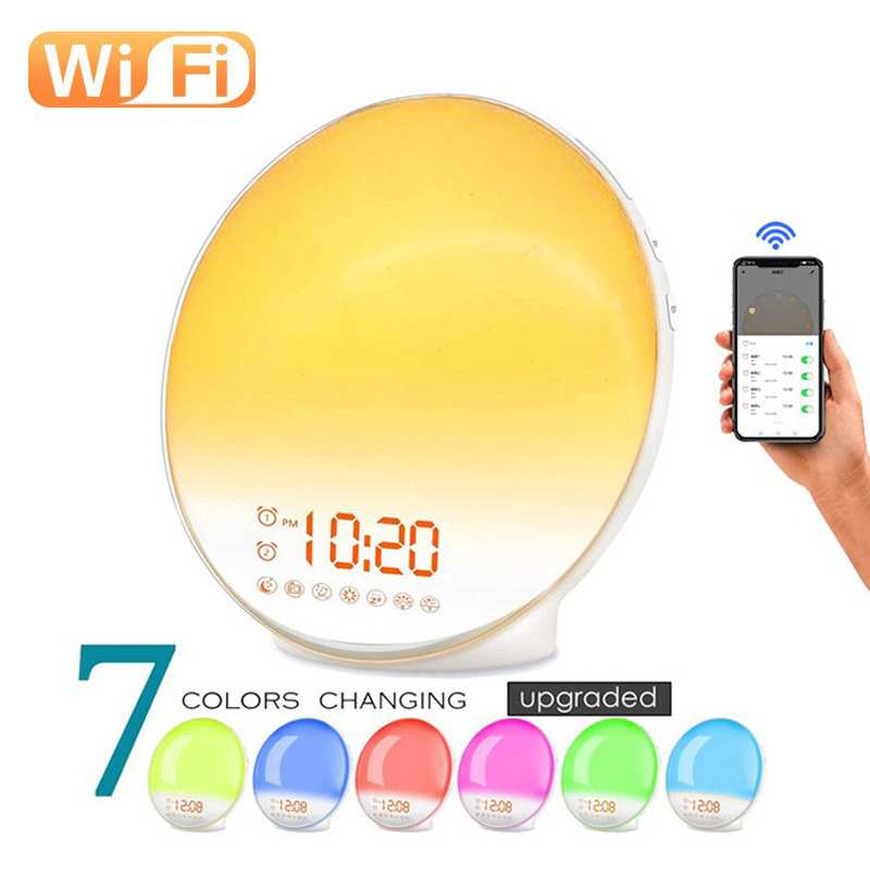 智能WiFi模拟日出唤醒灯闹钟APP控制LED唤醒床头灯七彩伴睡日落灯