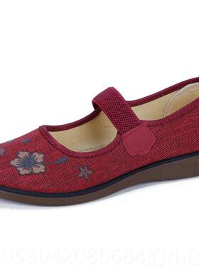 正品秋鞋老妪老北春京布浅口单传统方口奶奶鞋黑色身妈妈鞋大码33