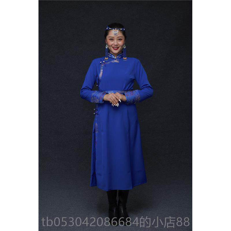 正品蒙古饰女士改良蒙古袍长款民风族服蒙古族连衣裙日常表服装新