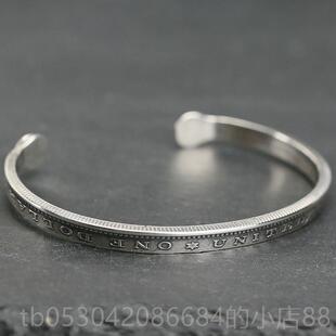 正品女钝精工 9NW美国牛摩根银币窄款手镯绿松石菊花钉纯银25男银