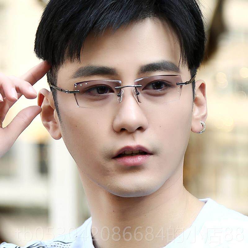 正品超轻无框切边镶镜钻辐镜眼镜架纯钛眼框近视成品防射配眼度数