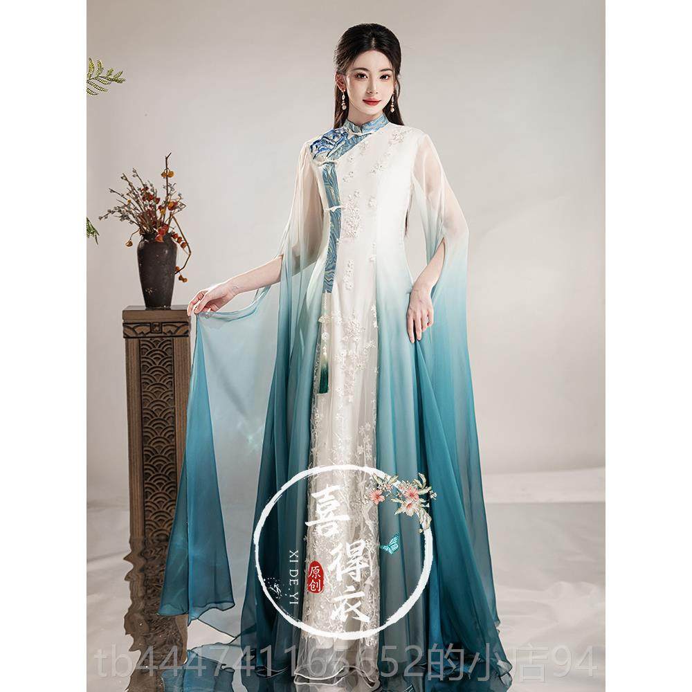 高档新中国款唱风弹古筝演出服民乐演奏大合晚礼服艺团考主持舞台