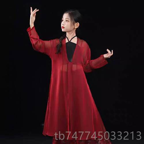 新款大摆裙民儿古典舞服装720度双层童族风格黑红纱服内层配古典