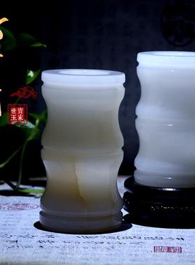 新款天然石笔筒竹玉节筒客摆件 办公室厅书小花瓶房家居装饰送礼