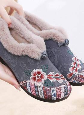 新款223冬新款老北京棉鞋女加加季厚软底防滑中老0年绒人妈妈保暖