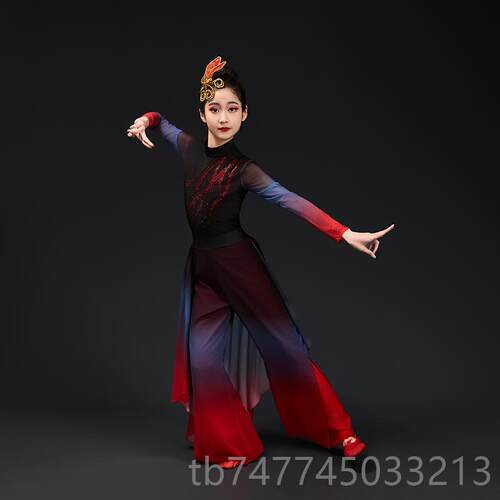 新款儿同童象王行舞蹈服装九州剑舞汉服女童中士风爵舞扇子国舞演