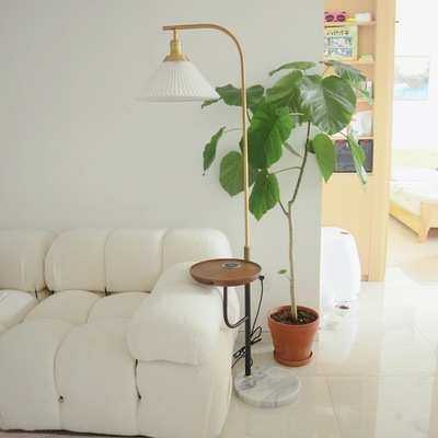 复古百褶落地客厅带茶几置物架卧室床头柜一体轻奢USB无线充电灯,3C数码配件,摄像机配件,淘宝优惠券,粉丝福利购,淘宝优惠卷