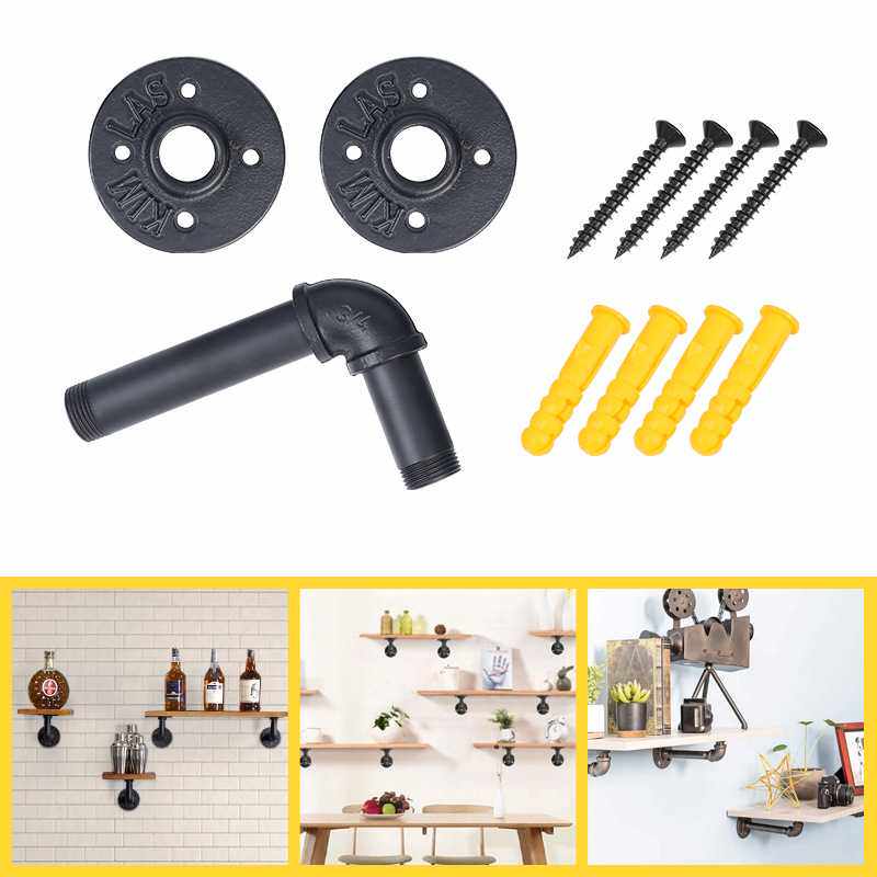 承重复古铁艺水管支撑架 搁板可拆托架单层管子墙上置物架子