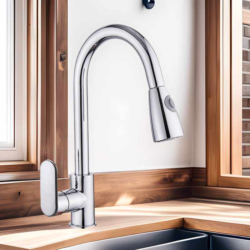 直销多色铜体平三通厨房洗菜盆水槽旋转伸缩冷热抽拉式水龙头