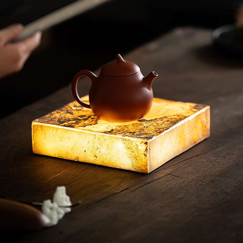 弥言创意发光壶承亚克力贴原石干泡盘方形小茶台茶室氛围灯茶壶垫