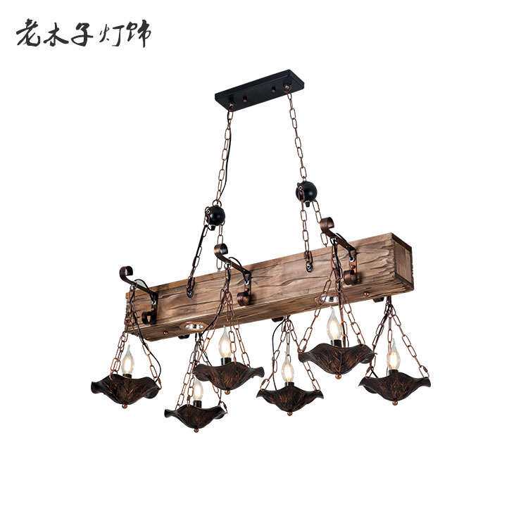 美式乡村复古船木吊灯工业风创意怀旧酒吧装饰漫咖啡餐厅木头灯具