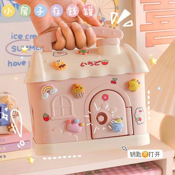 可爱少女存钱罐儿童只进不出带锁储蓄罐大号网红卡通男女孩储钱箱