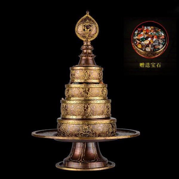 藏村 藏族曼扎盘尼泊尔紫铜八吉祥雕花佛供曼茶罗曼扎盘修盘小号