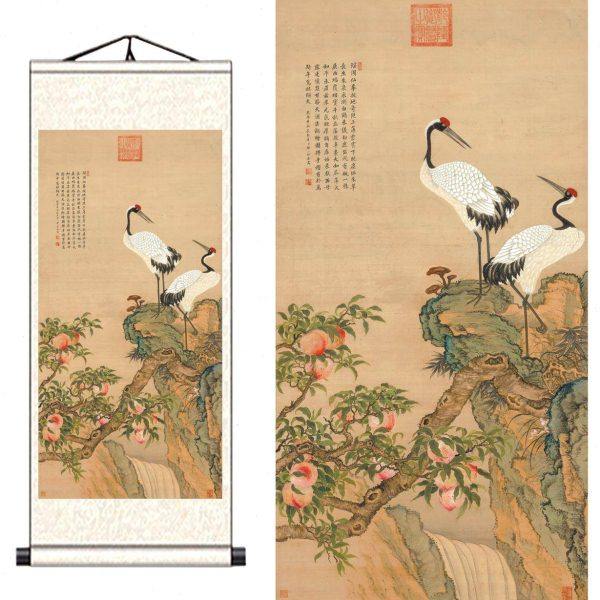 清邹一桂蟠桃图寿子山水图双鹤图客厅玄关卧室装饰画国画卷轴挂画,家居饰品,国画,淘宝优惠券,粉丝福利购,淘宝优惠卷