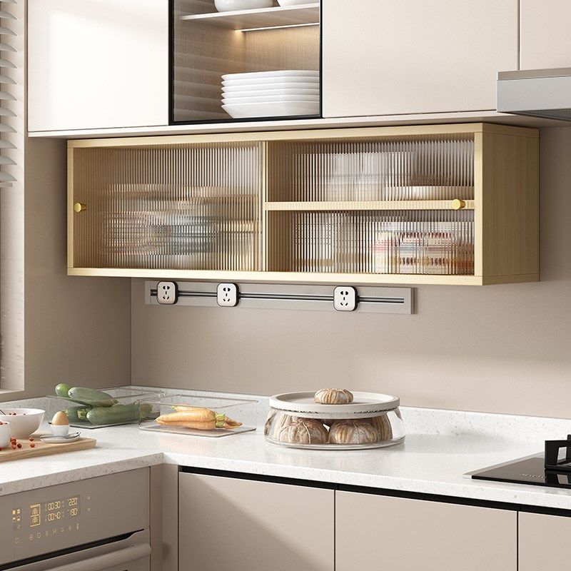 厨房吊柜下方调料置物架子墙上玻璃推拉门壁挂柜餐厅实木收纳书柜