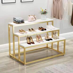 服装店中岛展示架鞋架高低阶梯式长方形展示台创意仿大理石流水台