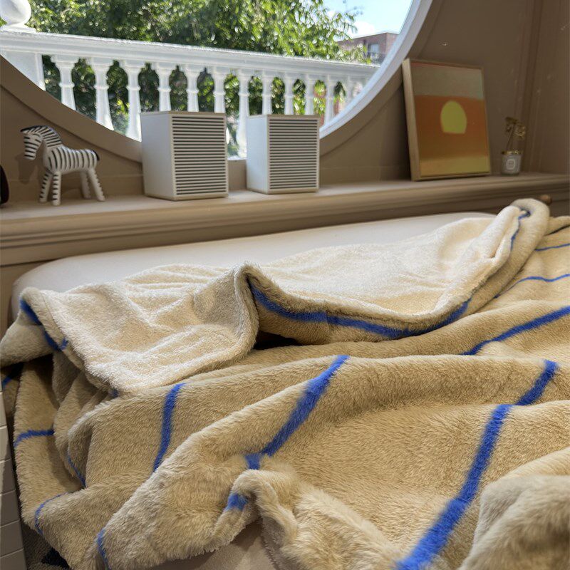 超柔顺加厚兔兔绒毛毯驼色条纹泰迪绒午休毯盖毯卧室沙发休闲居家,床上用品,休闲毯/毛毯/绒毯,淘宝优惠券,粉丝福利购,淘宝优惠卷