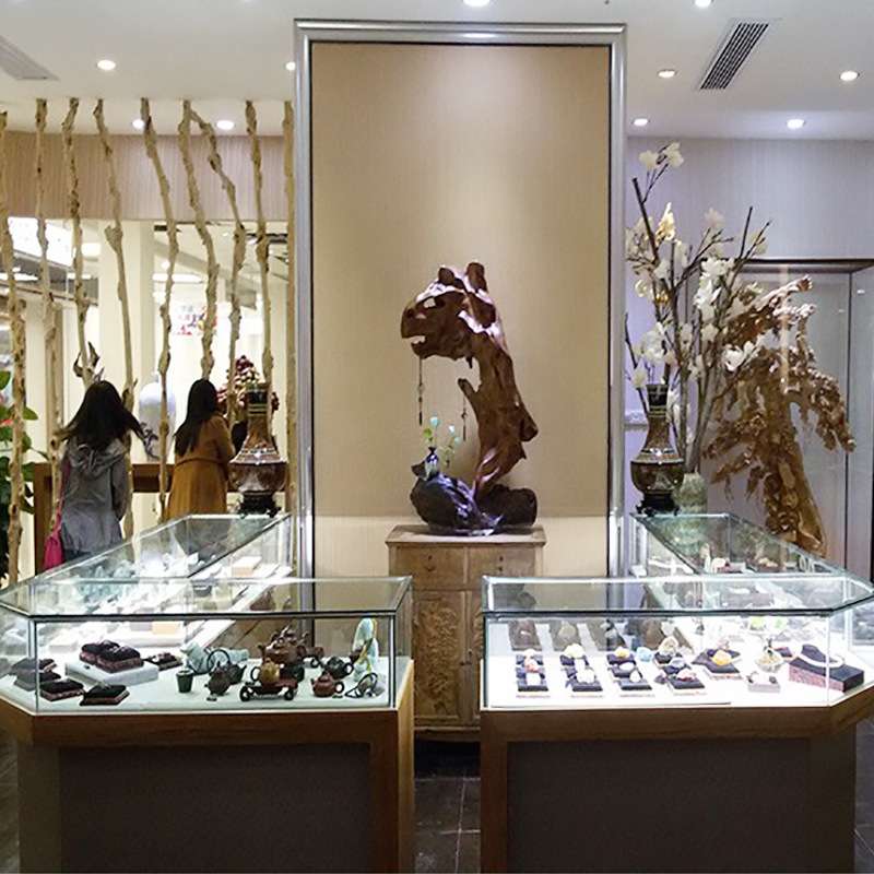 古董店首饰饰品展示柜透明玻璃柜台中式博古摆件陈列架中岛柜设计