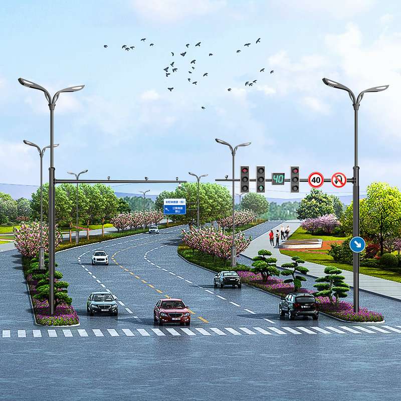 道路多功能综合杆交通标示牌组合监控杆信号灯照明LED灯杆多杆合1
