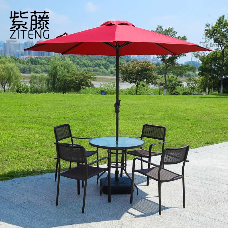 户外喝茶桌椅五件套室外露台套件组合带伞露天家具简约咖啡店桌椅