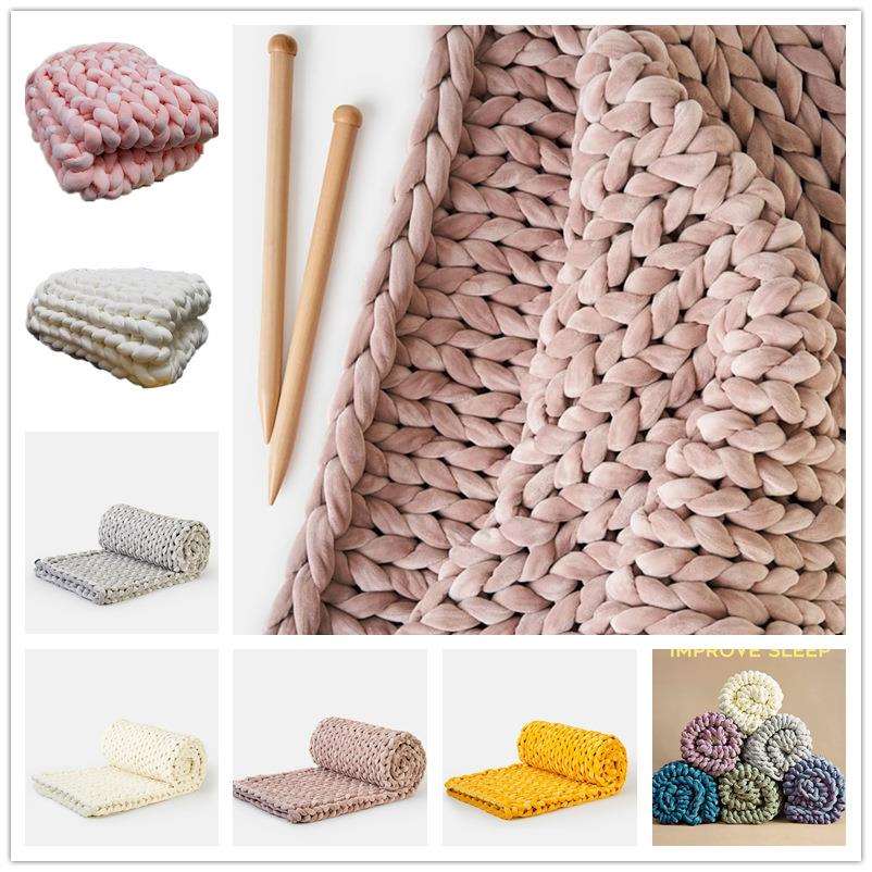 新款Knitted Weighted Blanket天鹅绒毯子手工编织灌芯棉毯重力毯