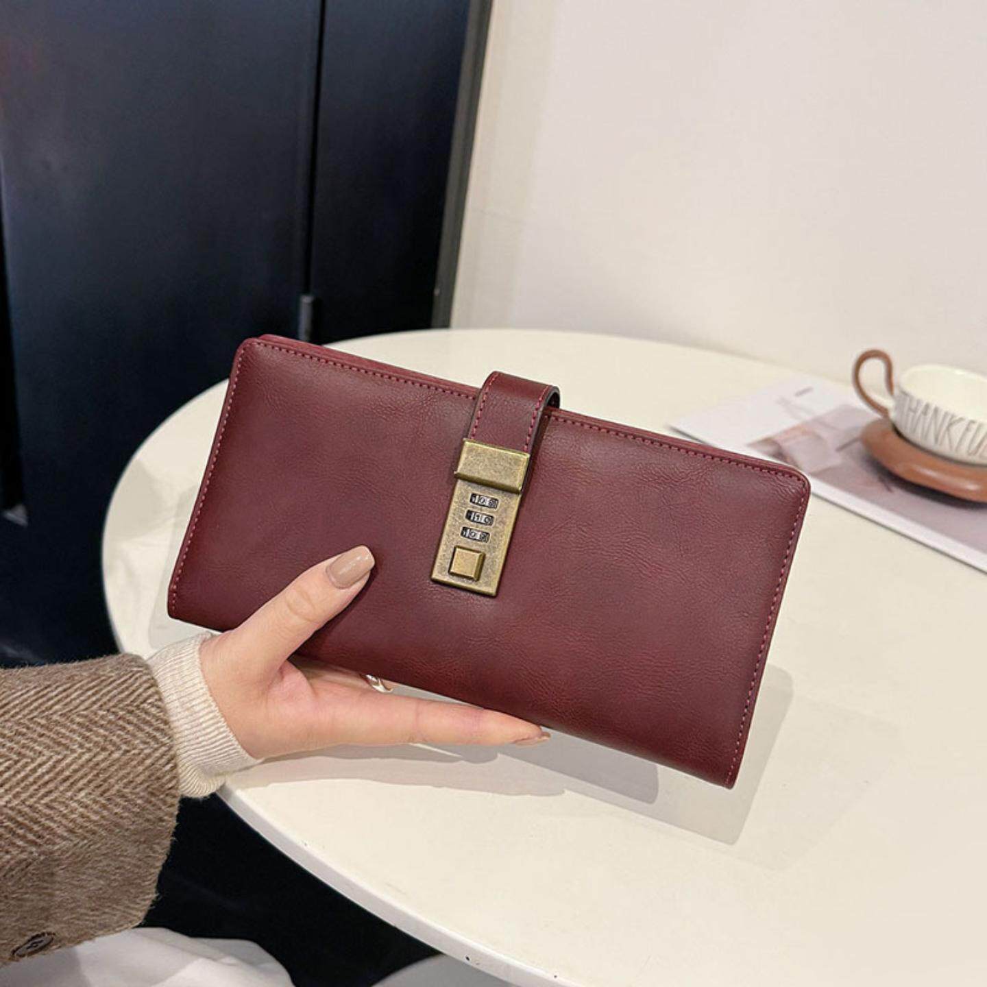 2026新款磨砂钱包女长款韩版轻薄复古卡包学生搭扣两折钱夹