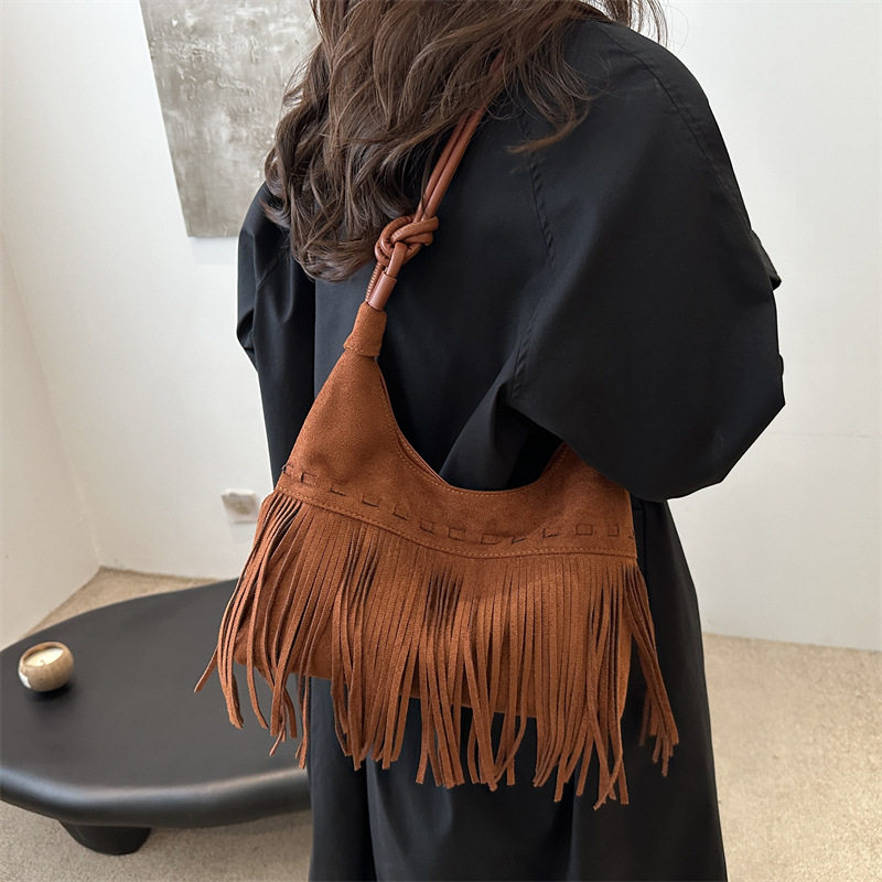 新款2025麂皮绒流苏包时尚女包洋气百搭大容量单肩包斜挎包托特包 - 毅思特旗舰店出品