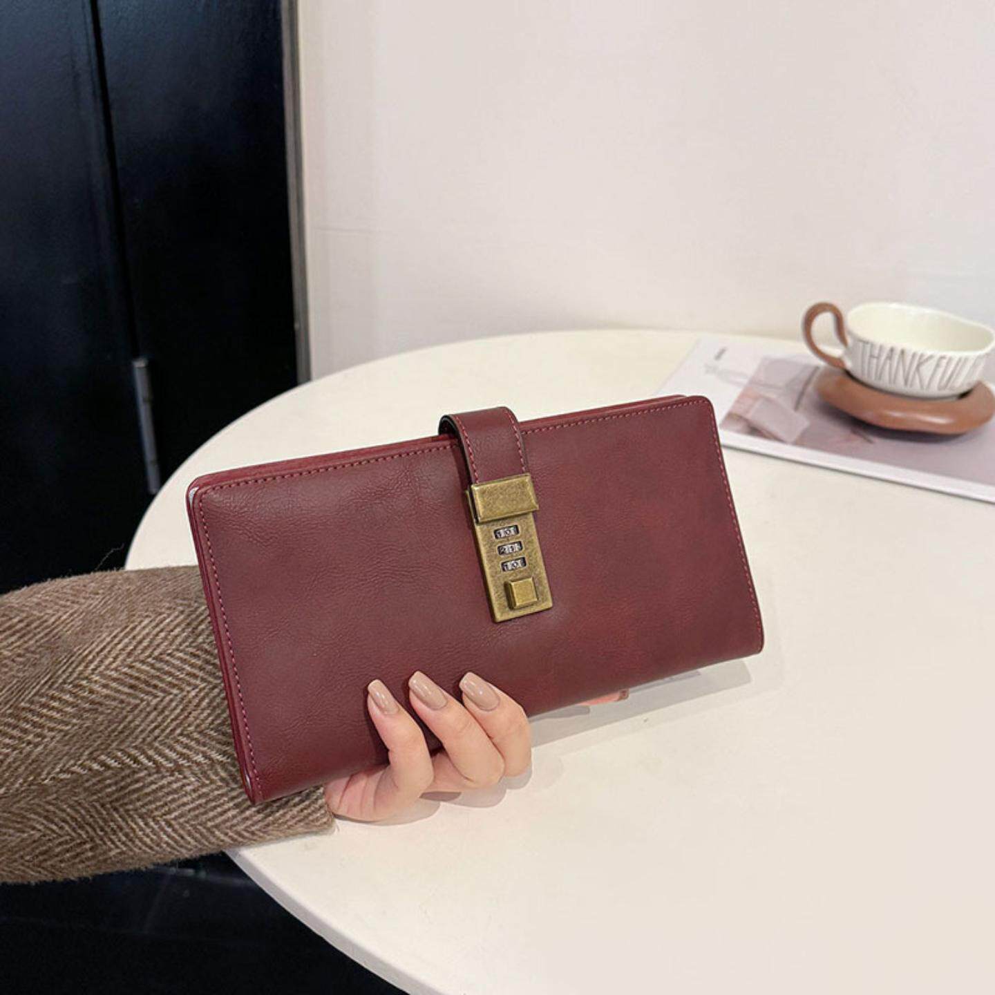 2026新款磨砂钱包女长款韩版轻薄复古卡包学生搭扣两折钱夹