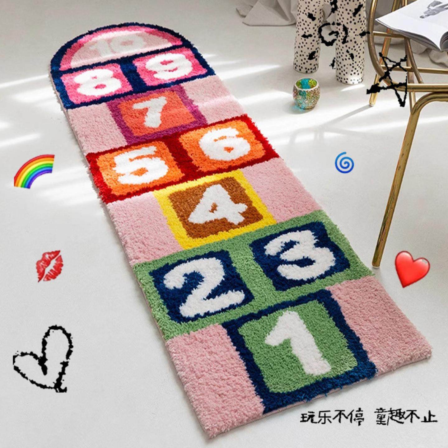 童年趣味卡通仿羊绒地毯跳房子游戏卧室床边毯沙发装饰仿羊绒地垫