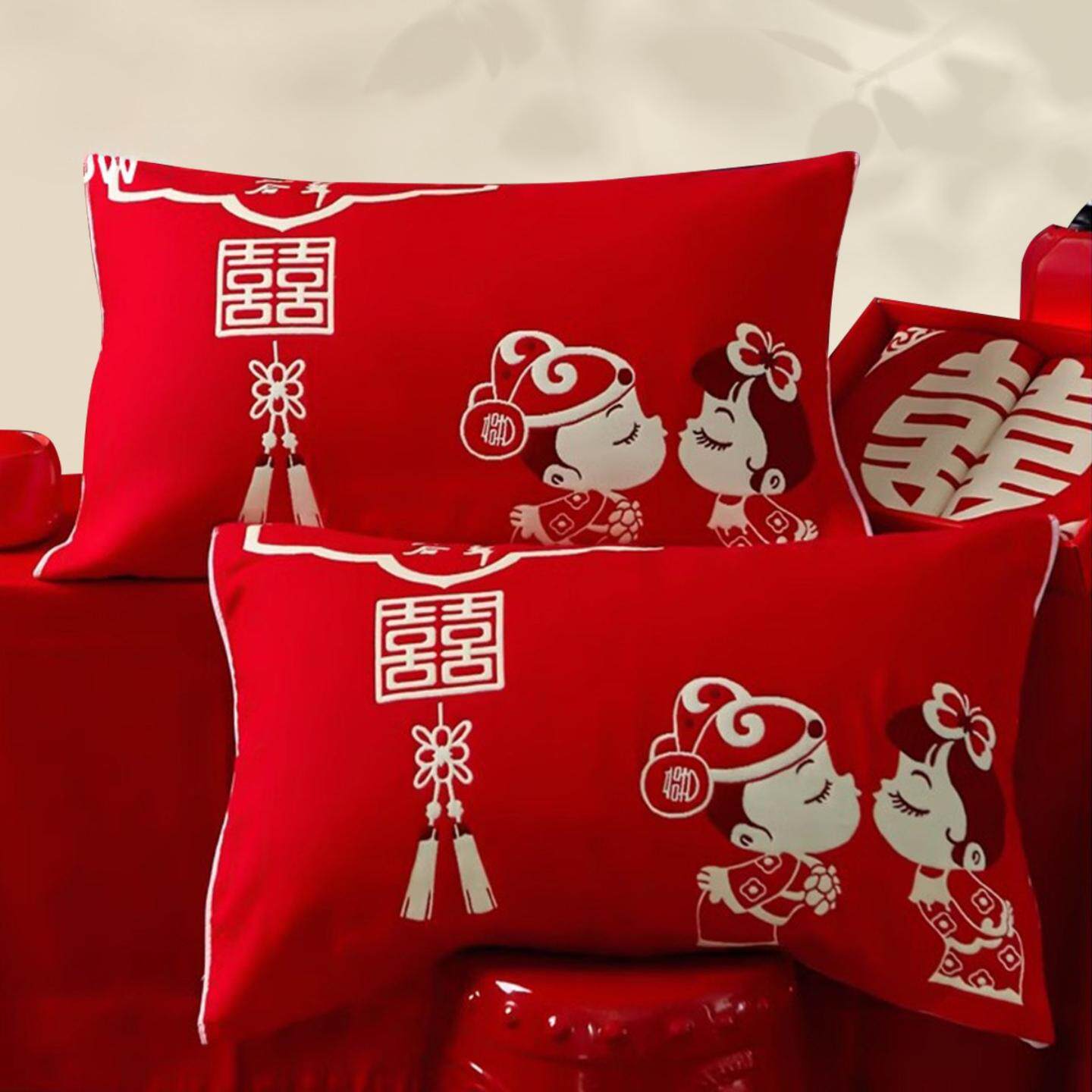 2025新款纯棉婚庆枕巾一对装