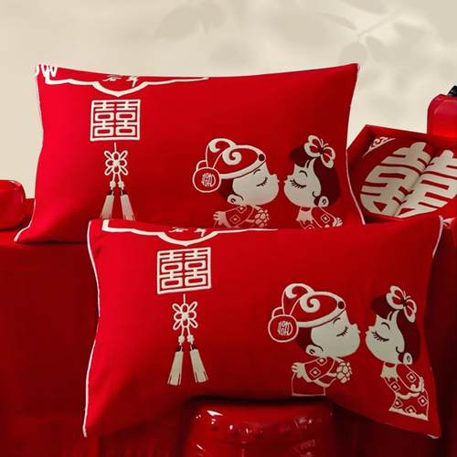 2025新款纯棉婚庆枕巾一对装