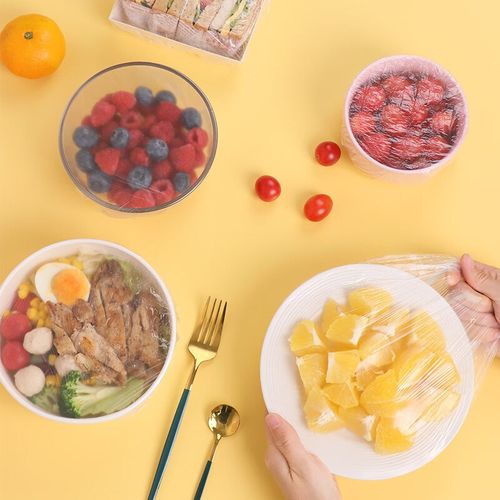 洁成一次性保鲜膜套食物水果松紧彩条碗盘保鲜膜罩600只升级版
