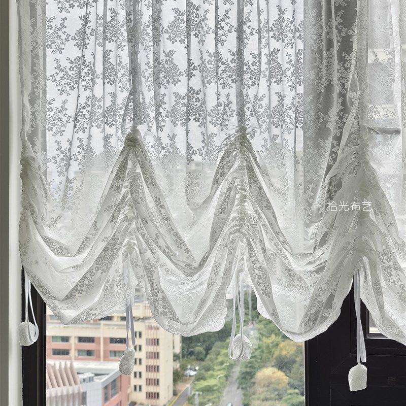 轻奢法式窗帘女生卧室高级感罗马帘抽绳提拉帘飘窗隔断蕾丝纱帘,居家布艺,定制窗帘,淘宝优惠券,粉丝福利购,淘宝优惠卷