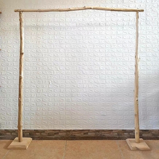 森系婚礼原木拱门花架 实木摄影道具落地陈列架挂衣杆婚庆用品 包邮