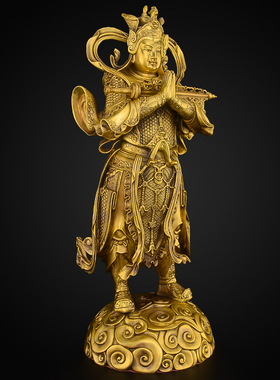 黄铜韦陀菩萨摆件伽蓝韦驮左右护法佛像铜像家用佛堂供奉神像大号