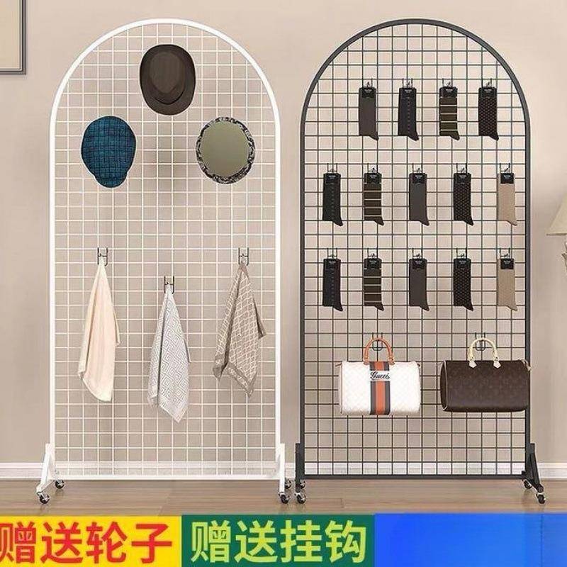 圆形落地货袜架645网格移动超作市挂架饰品展挂网品示子铁网格收