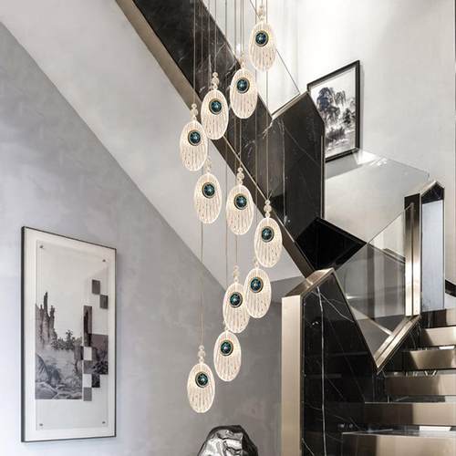 楼梯长吊轻灯创意贝壳复式楼lof332t公寓装吊灯奢别墅跃灯层饰客