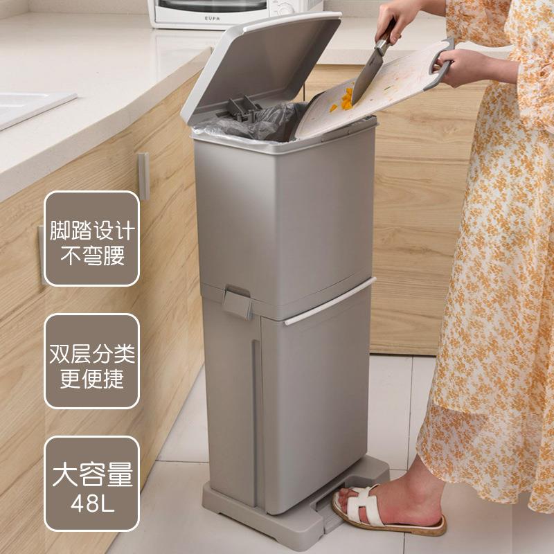 双层分类脚踩厨余垃圾桶干湿XHL-4253离盖大容用量厨房上分海家大