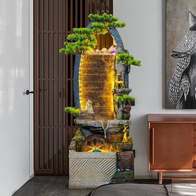 假山石流鱼缸水幕墙景办观简客厅POO玄关公室造景装水饰约摆件加