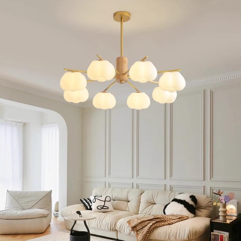 花客厅吊灯日式奶油原木风简柿子创意现代约餐厅主卧棉室间灯675