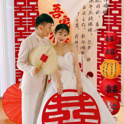 蝴蝶板结婚饰男女方订婚房客装厅布F98TM55J置礼婚晨袍拍照婚背景