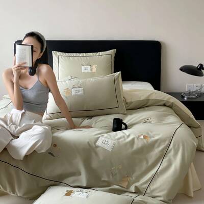 款卡100s长新绒棉绣0018花四件套清新全棉绣韩式纯棉简约款通贴布