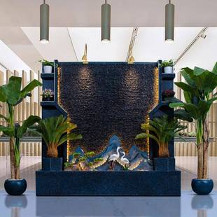 式 饰循庭院瀑品布景观落地假BEE山 水幕墙流水摆件环欧水办公室装