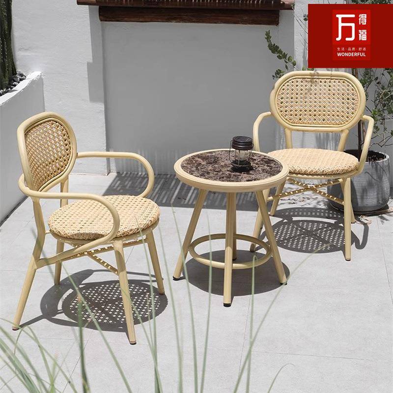 外阳台编藤桌椅庭院花园闲茶A-1022几休室外仿木纹户民宿酒店小网
