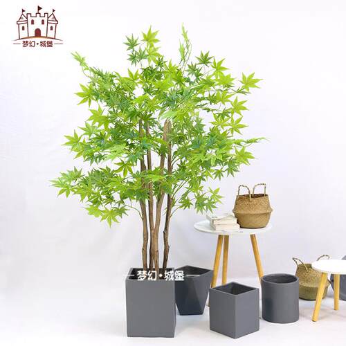 盆真枫树栽室内商场仿橱窗装饰盆景件绿枫摆仿真植物落地塑枫树盆