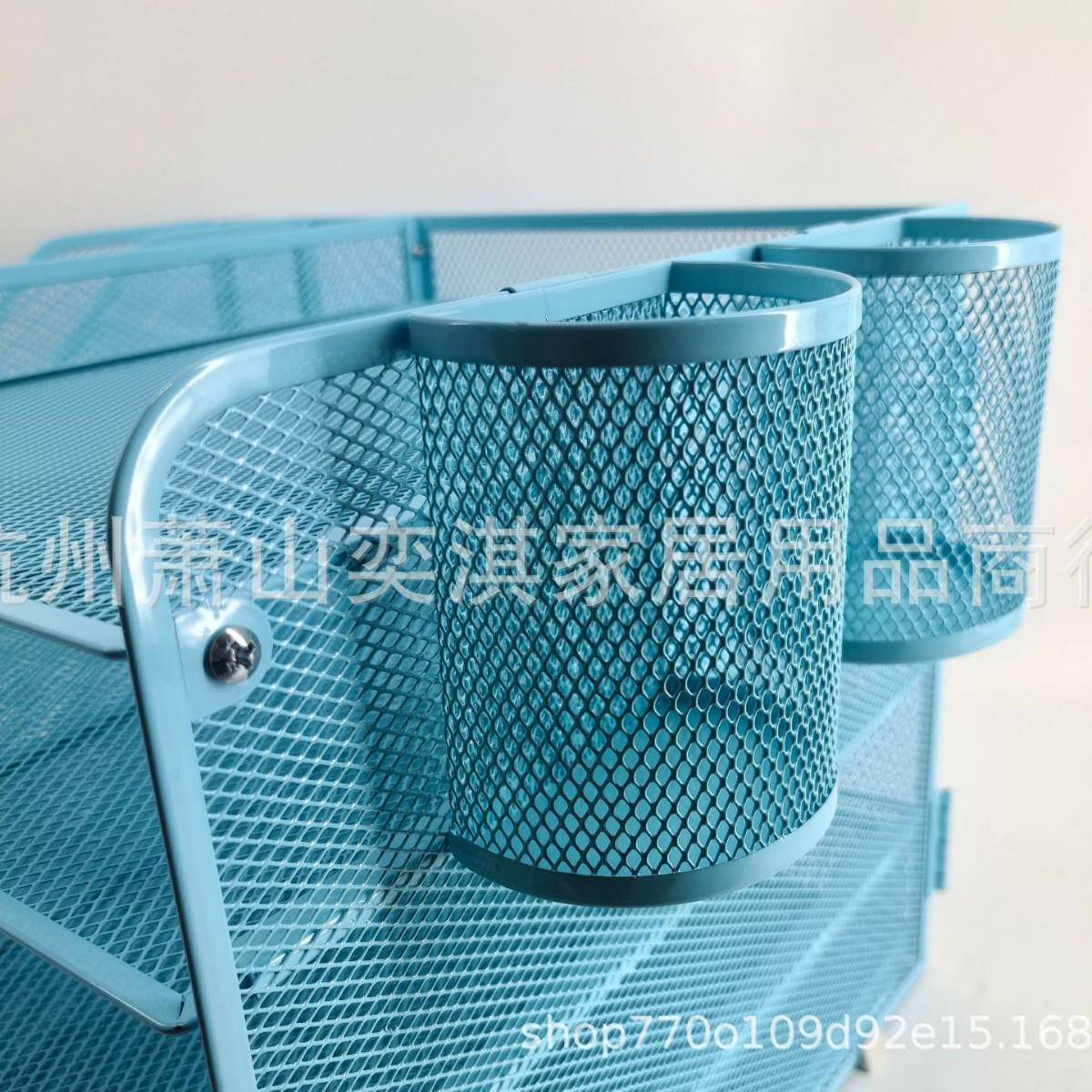 五层金属YQZ2300铁网物文件收纳架档带两个笔筒置架文案架桌面置