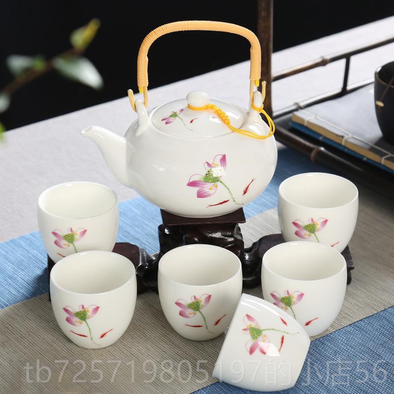 新款毅煊德化羊茶脂玉瓷提梁壶功夫具组家陶套瓷泡茶壶茶用杯白瓷