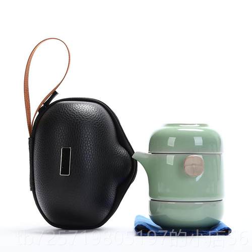 高档2人瓷窑快一壶二客两杯滤网便携旅行包功夫茶具套装汝约简泡