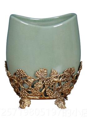 高档欧式古陶复瓷笔彩绘办公室书桌面收纳房盒子家居装筒饰工艺品